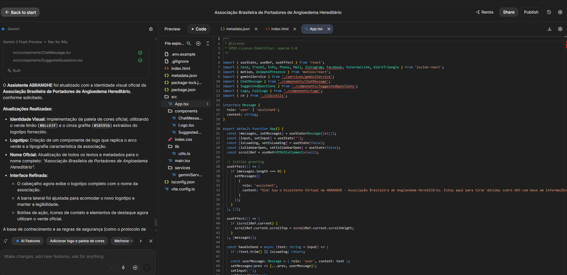 Google AI Studio gerando código sem contexto do projeto