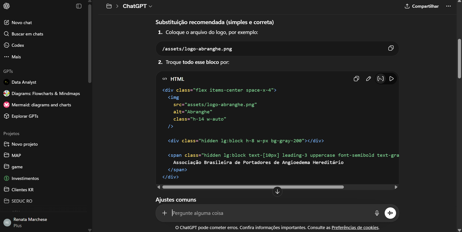 ChatGPT gerando código — fluxo fragmentado entre chat e editor