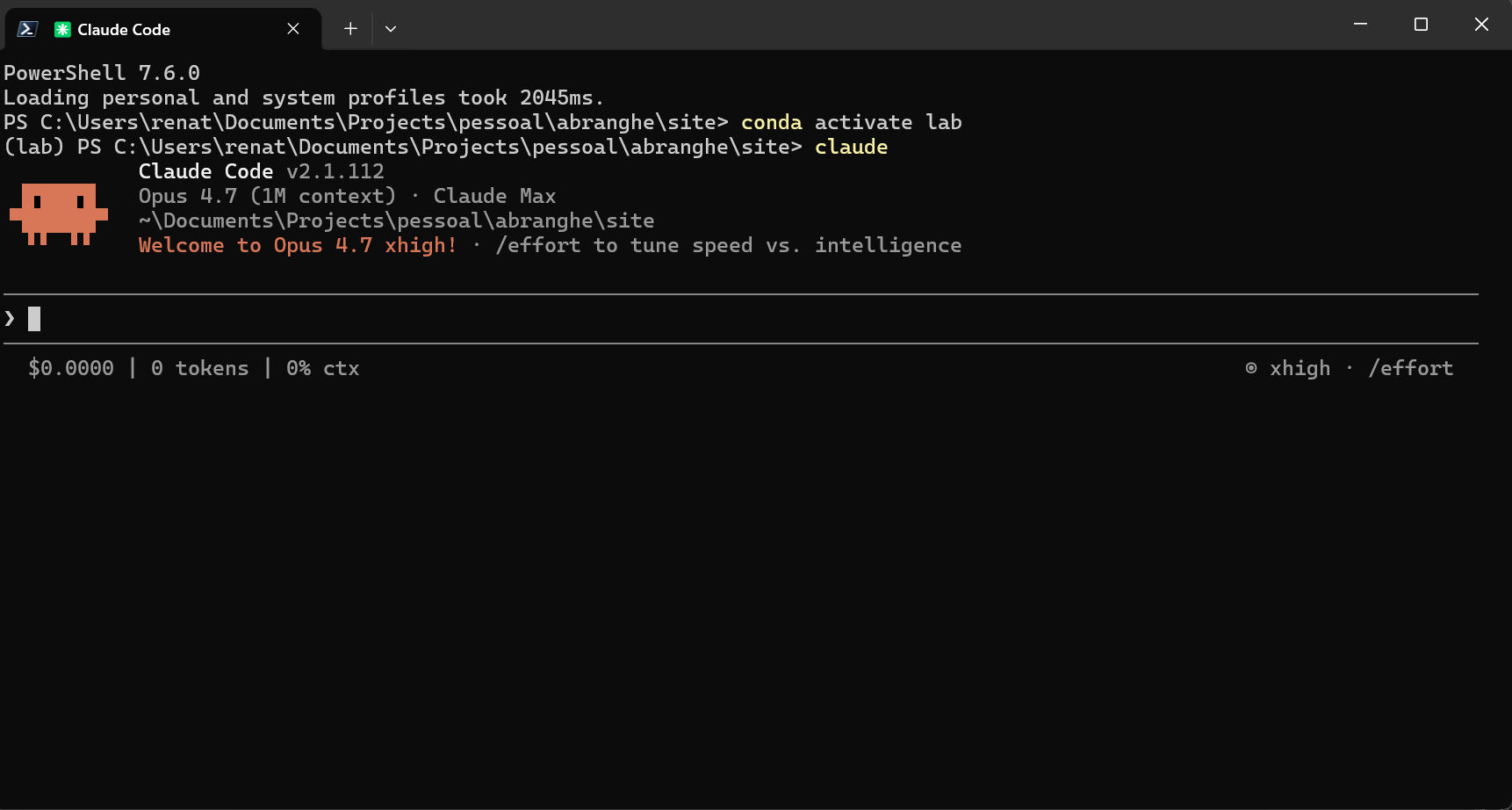 Claude Code rodando no terminal, dentro do projeto